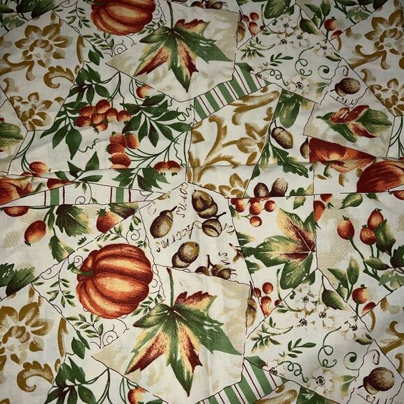 Thanksgiving Fall Pumpkin Patchwork & Leaves Beige Fabric 32" x 44" - Picture 1 of 3